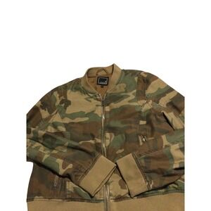 LILI & LOTTIE Camo Bomber Jacket Full Zip Distressed Military Style Size L